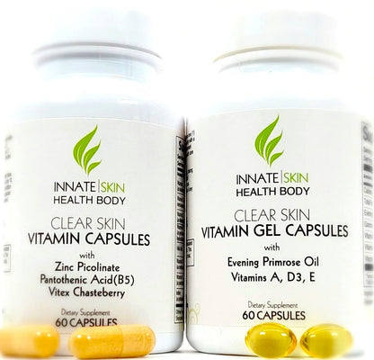 Botellas de cápsulas de vitaminas para piel clara con antioxidantes y botánicos