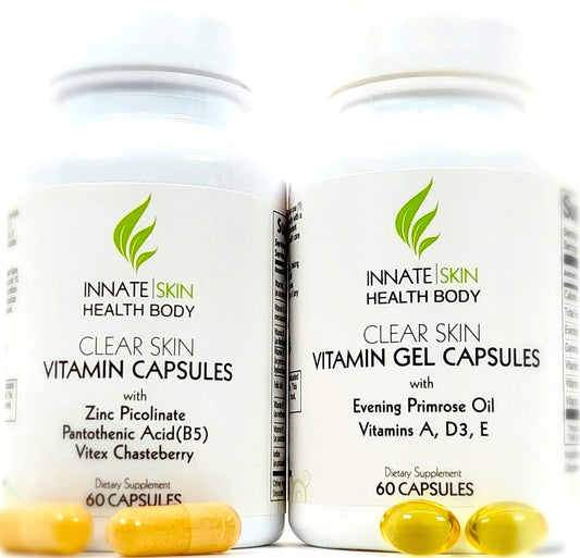 Botellas de cápsulas de vitaminas para piel clara con antioxidantes y botánicos