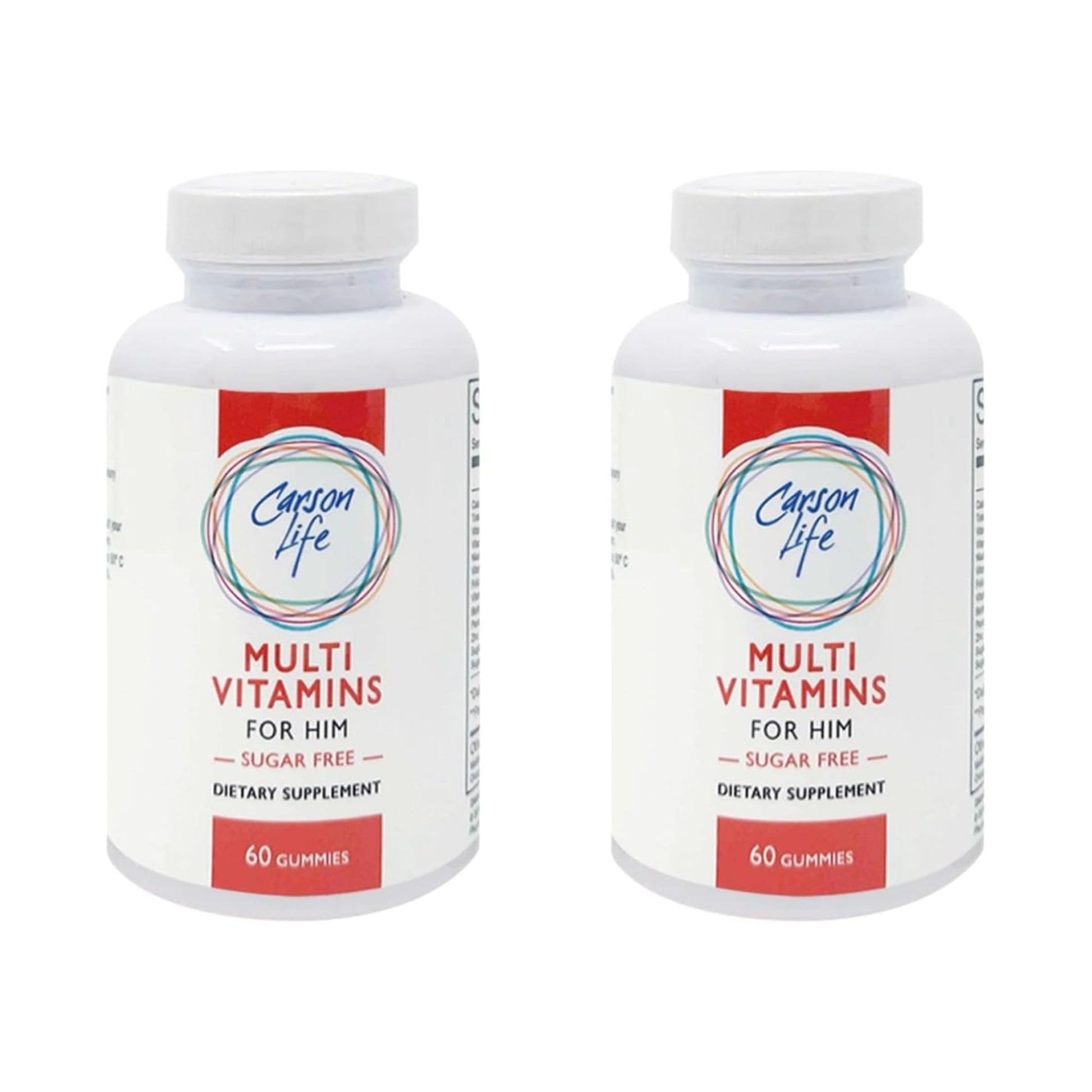 Pack de dos botellas de gomitas multivitamínicas para hombres Carson Life.