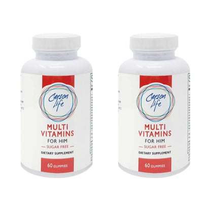 Pack de dos botellas de gomitas multivitamínicas para hombres Carson Life.