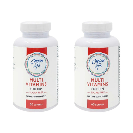Pack de dos botellas de gomitas multivitamínicas para hombres Carson Life.