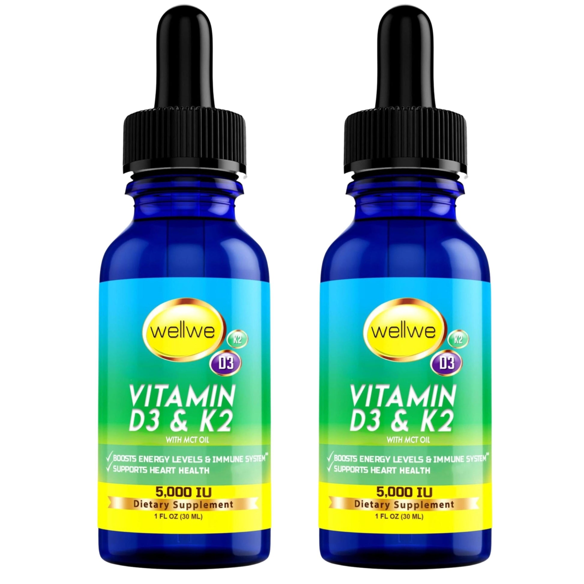 Botellas gotas líquidas wellwe vitamina d3 k2 5000 iu con aceite mct