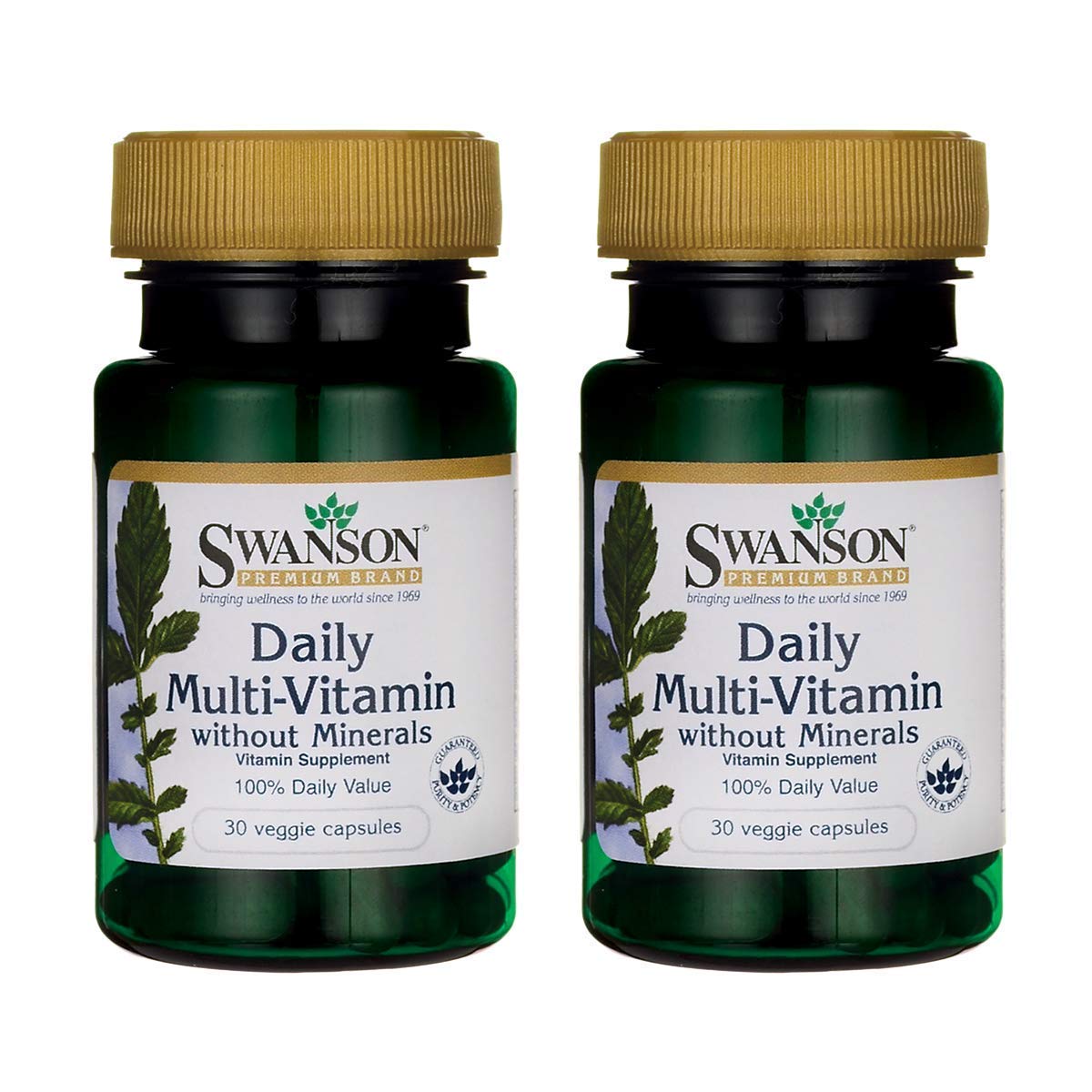 Dos botellas de multivitamínico diario Swanson sin minerales, 30 cápsulas