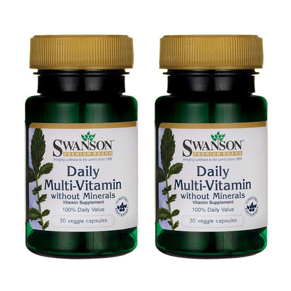 Dos botellas de multivitamínico diario Swanson sin minerales, 30 cápsulas