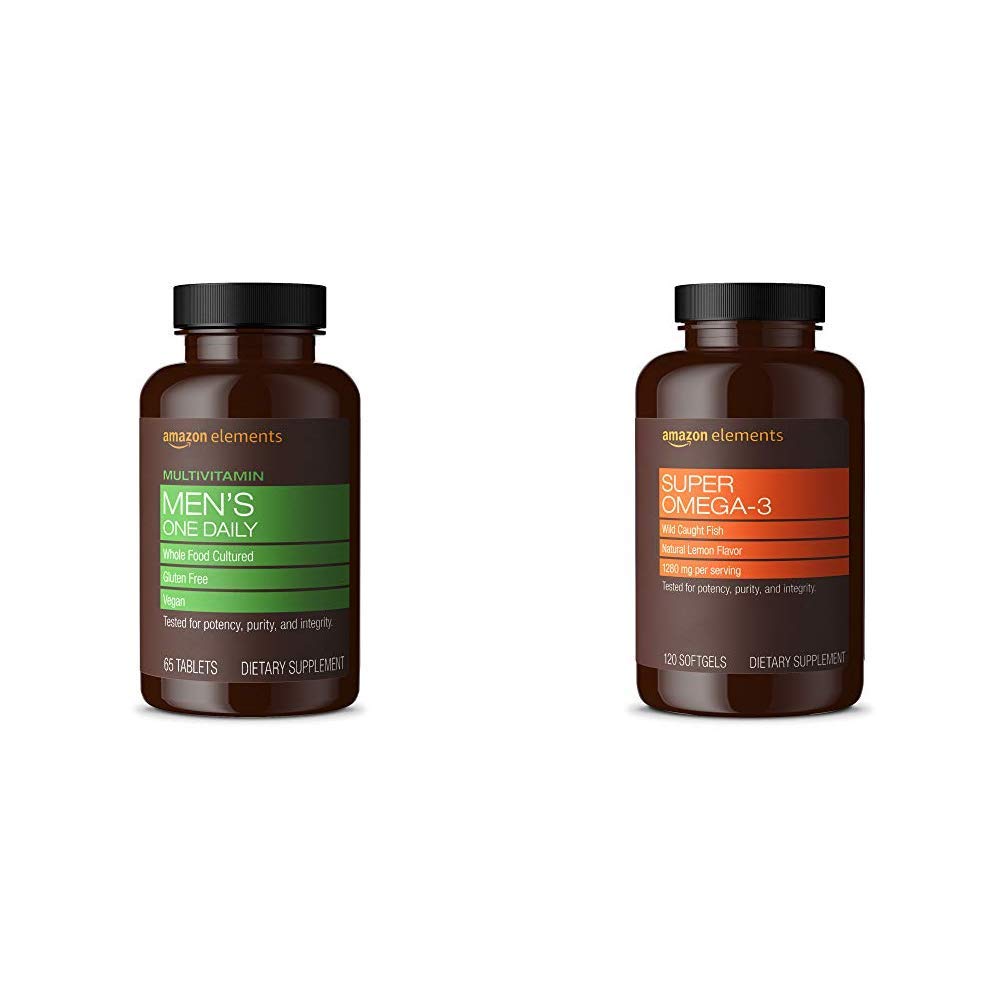 botellas de multivitamínico y omega-3 amazon elements