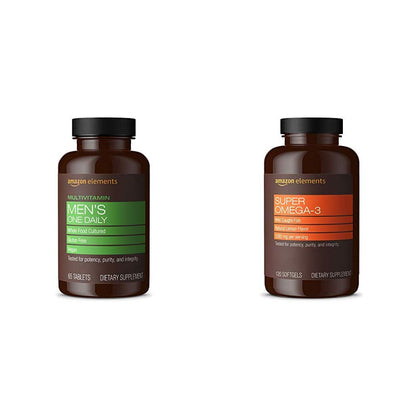 botellas de multivitamínico y omega-3 amazon elements