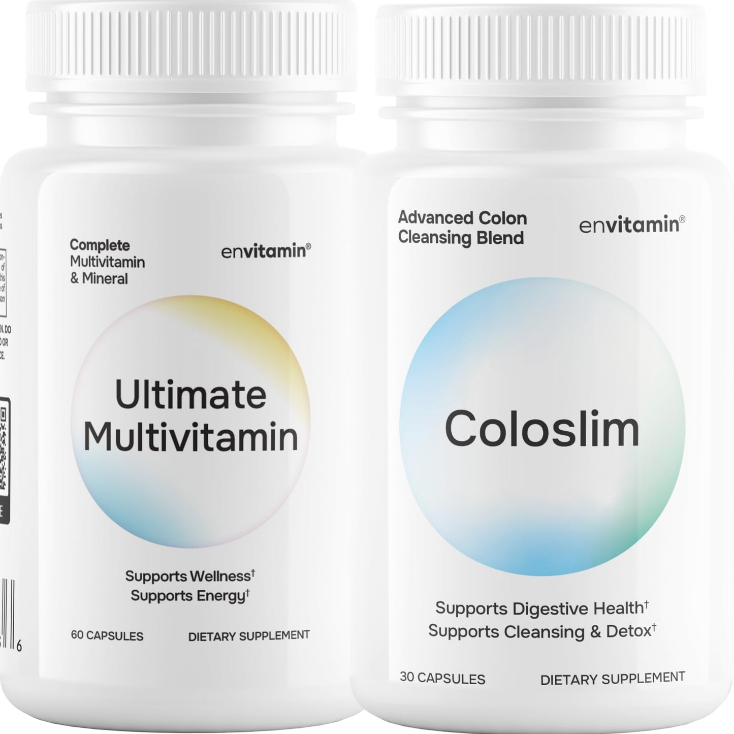 Botellas de multivitamínico Ultimate y Coloslim Envitamin