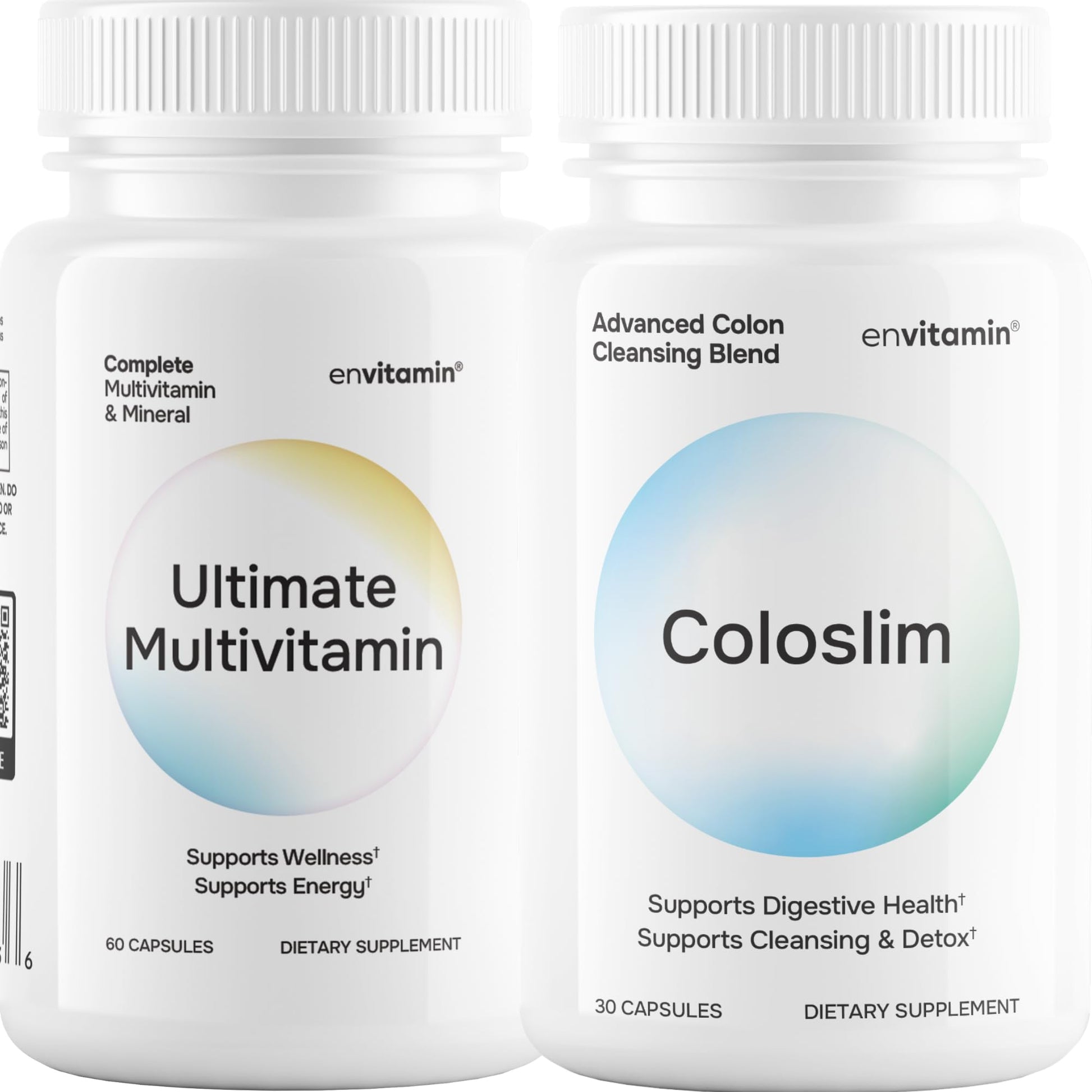 Botellas de multivitamínico Ultimate y Coloslim Envitamin