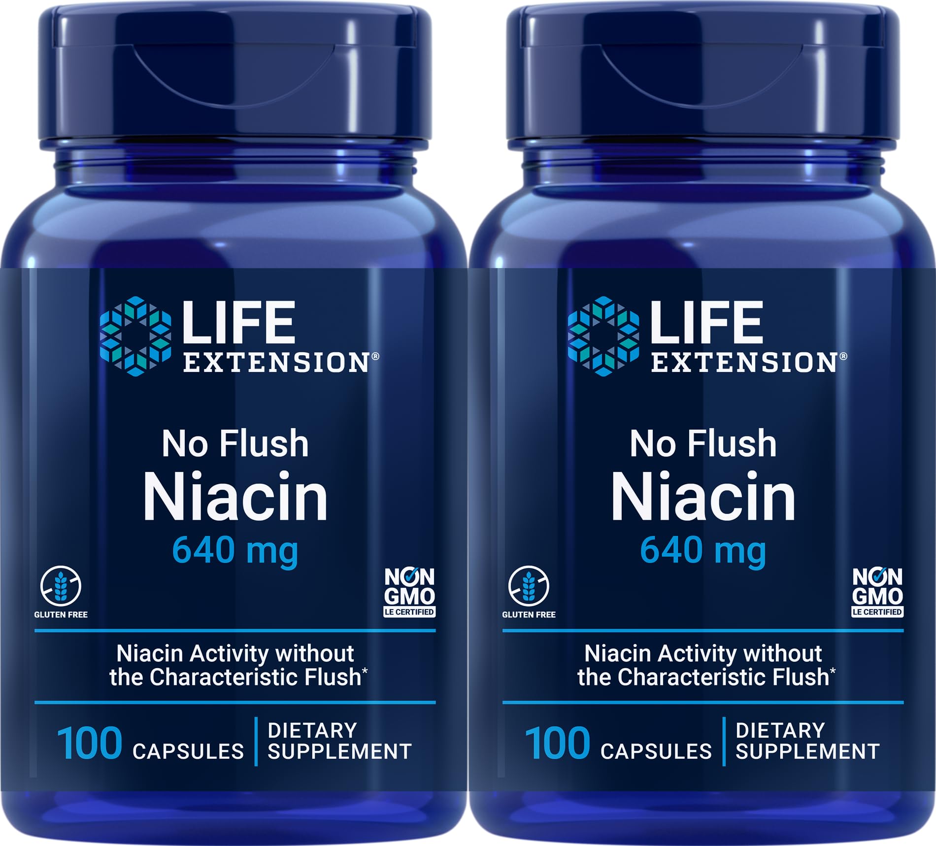 Botellas Niacina 640 mg Life Extension paquete doble 200 cápsulas