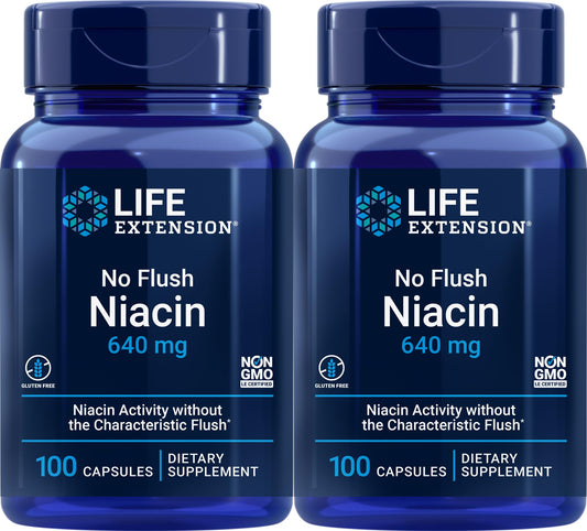 Botellas Niacina 640 mg Life Extension paquete doble 200 cápsulas