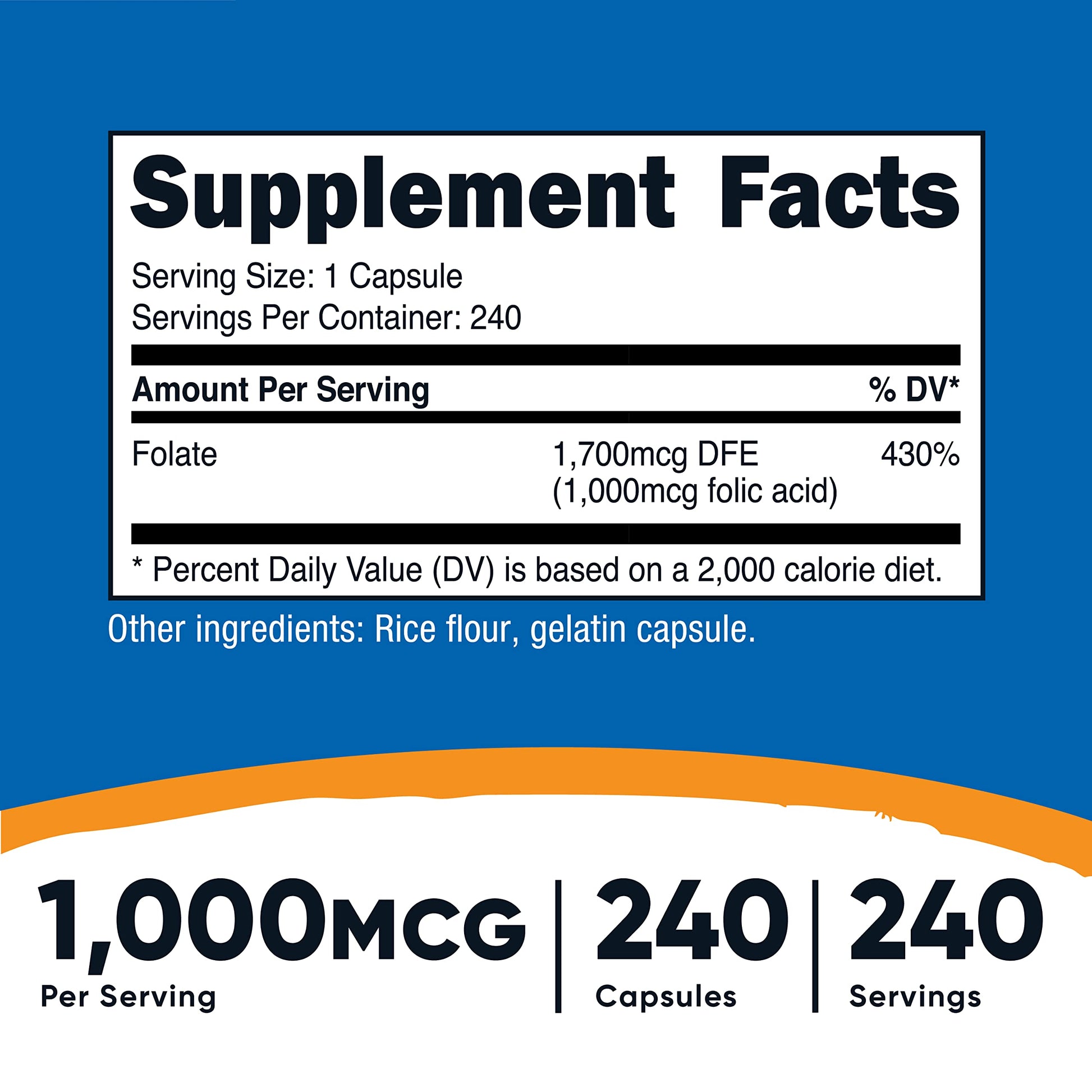 Botellas de Nutricost ácido fólico 1000 mcg suplemento