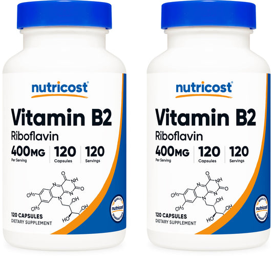 Botellas de Nutricost vitamina B2 400mg 120 cápsulas