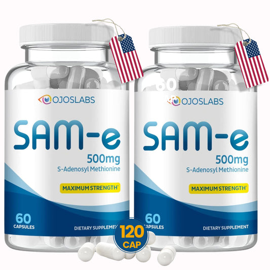 Botellas de SAM-e 500mg OjosLabs para salud hígado y ánimo