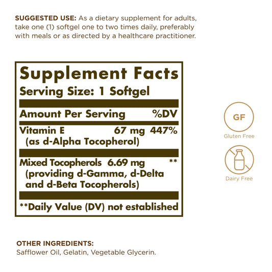 Botellas Solgar vitamina E antioxidente libre gluten
