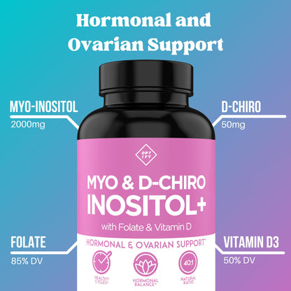 Botellas de suplemento de inositol para equilibrio hormonal femenino
