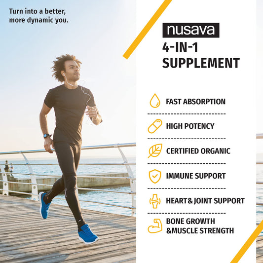 Botellas suplemento líquido NUSAVA vitamina D3 K2 Omega 3