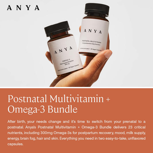 Botellas de suplemento postnatal ANYA multivitamínico y omega-3