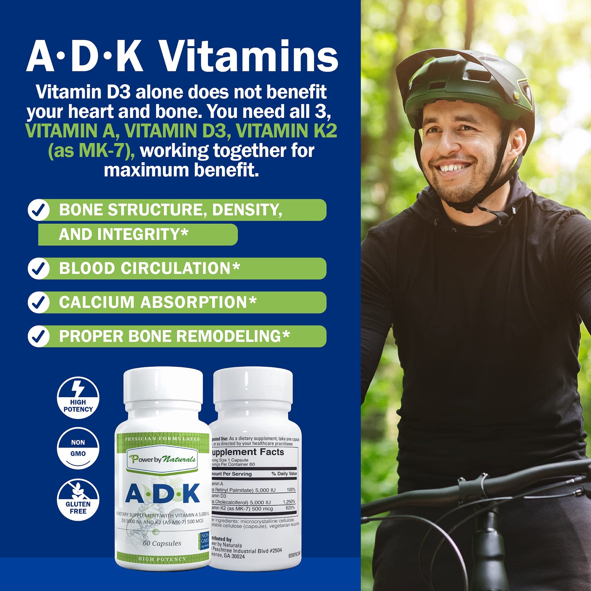 Botellas suplemento Power By Naturals ADK vitaminas A D3 K2