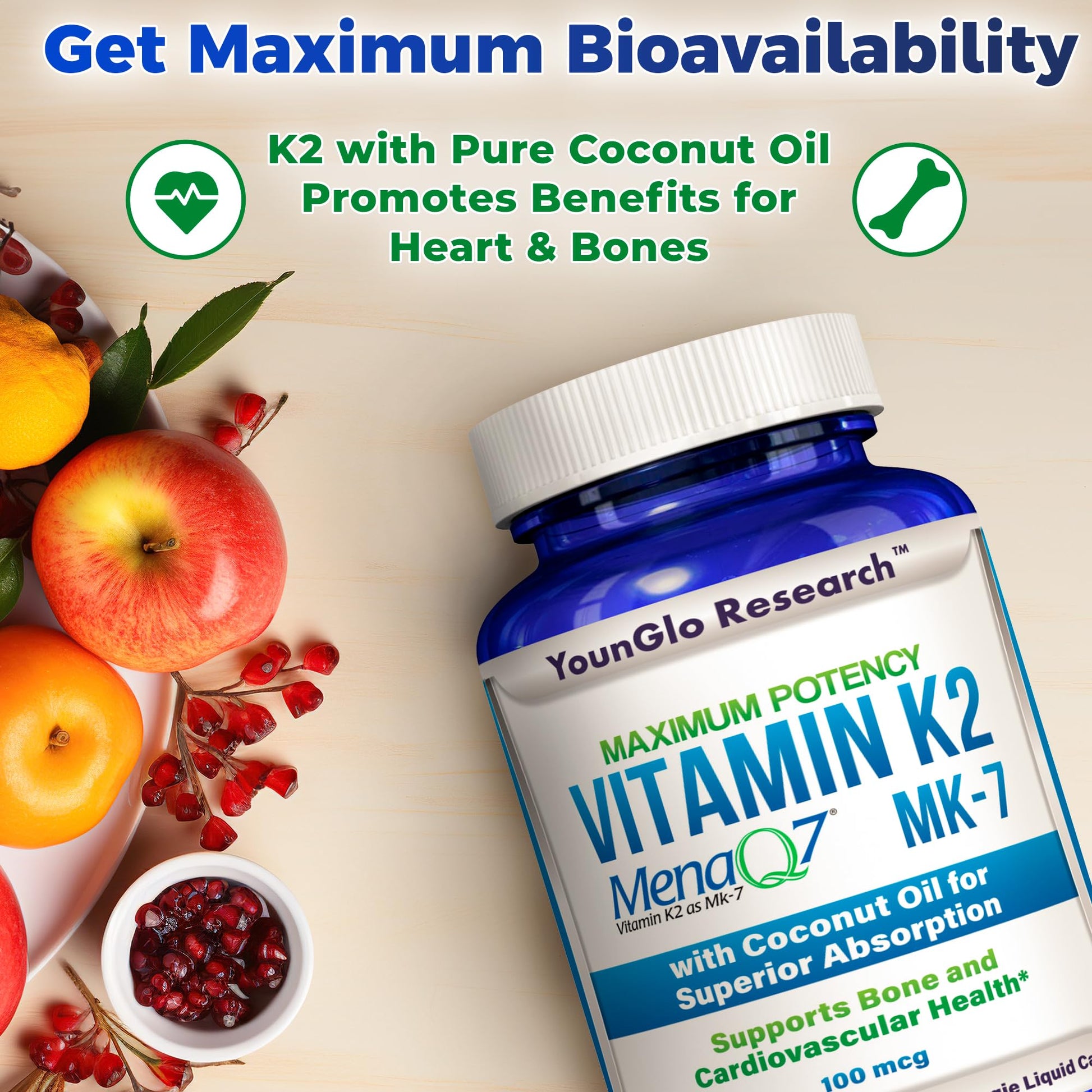 Botellas suplemento vitamin d3 younglo research para huesos y corazón