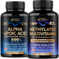botellas de suplementos alfa lipoico y multivitamina nutraharmony