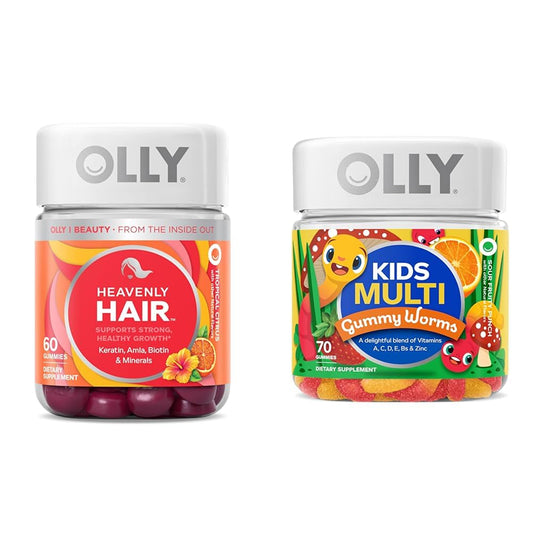 botellas de suplementos olly para cabello y multivitaminas para niños
