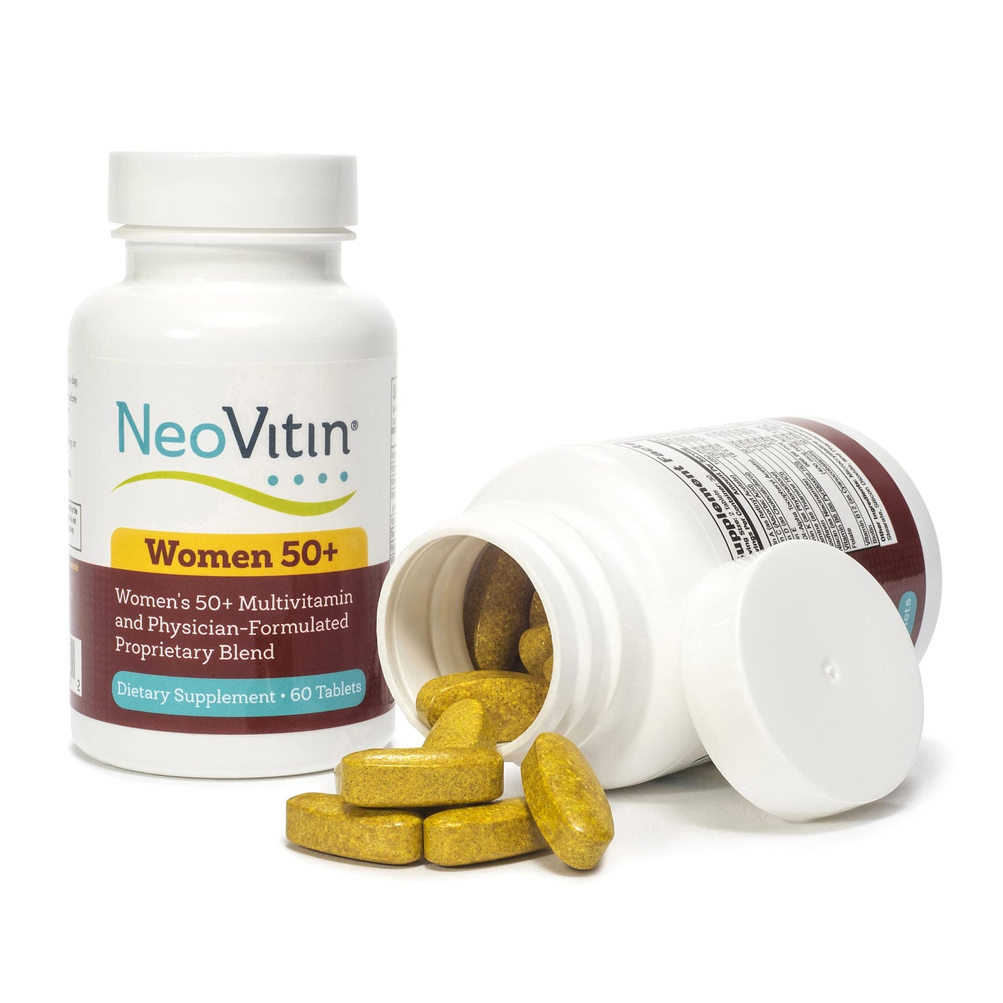 Botellas y tabletas del multivitamínico NeoVitin Mujeres 50+