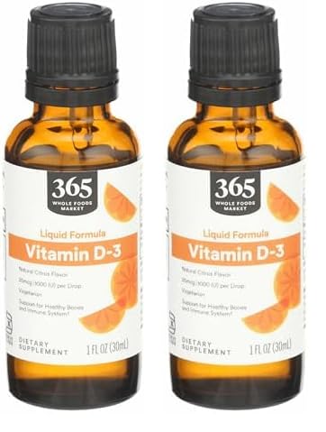 Botellas de Vitamina D3 Cítrica 365 by Whole Foods, 30ml pack.