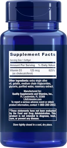 Botellas vitamina D3 Life Extension 5000 UI cápsulas blandas