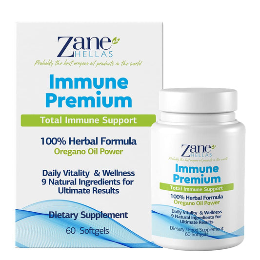 Botellas de Zane Hellas Inmunidad Premium Softgels