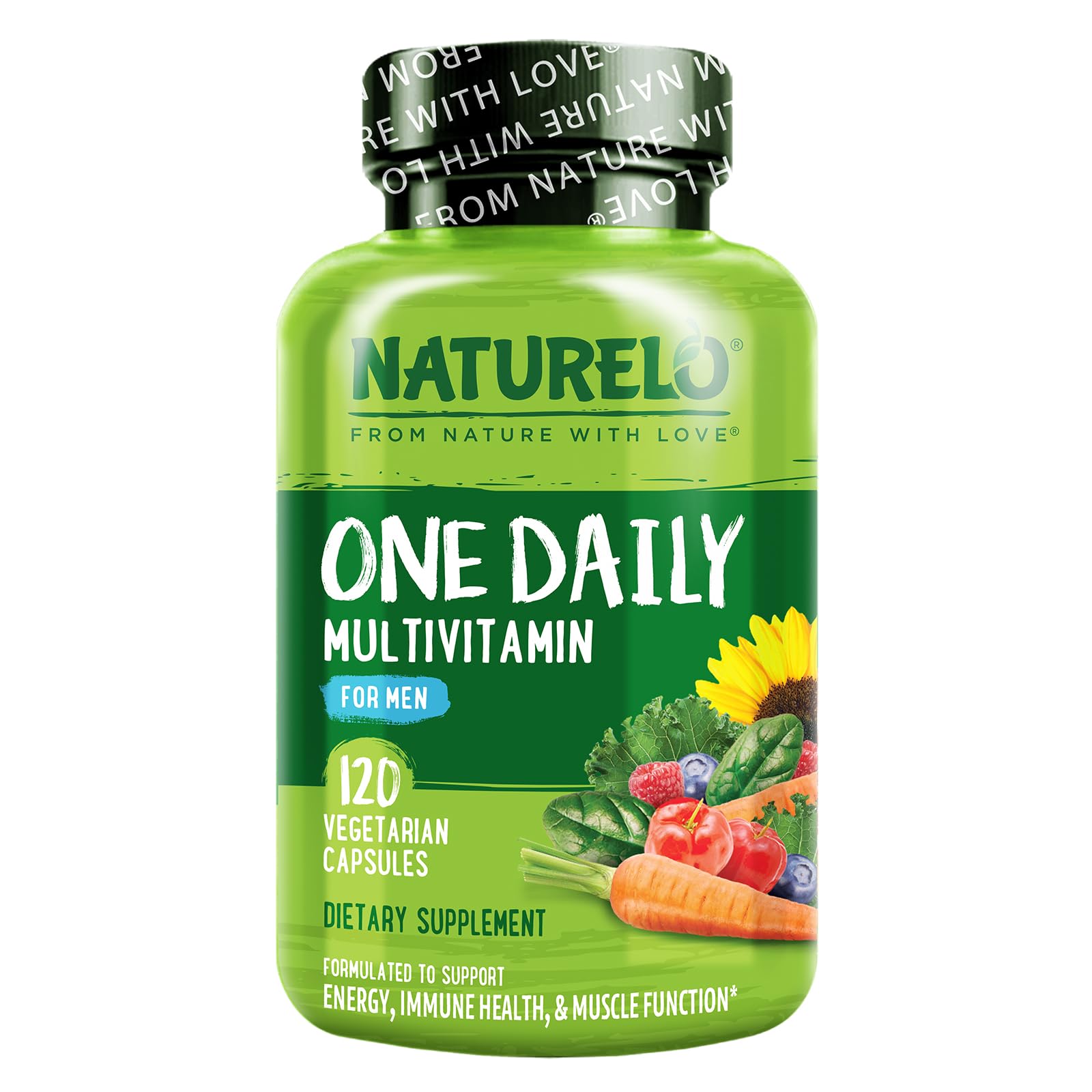 Botella de multivitaminas NATURELO para hombres, 120 cápsulas