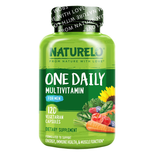 Botella de multivitaminas NATURELO para hombres, 120 cápsulas