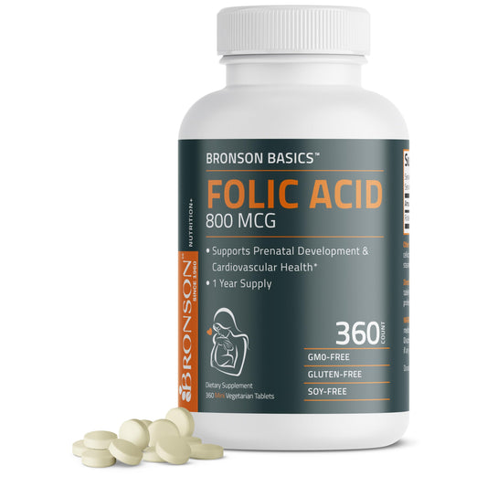 Bronson ácido-fólico 800 mcg frasco 360 tabletas apoyo prenatal