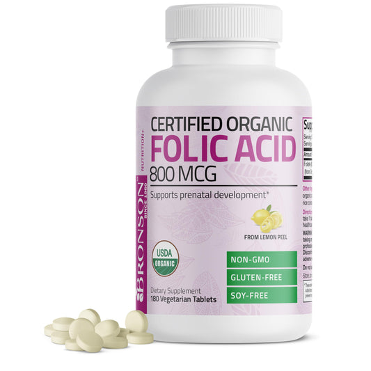 Bronson ácido fólico orgánico 180 tabletas vitamina B9