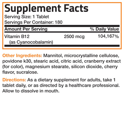 Suplemento vitamina B12 Bronson rápida absorción 2500 mcg