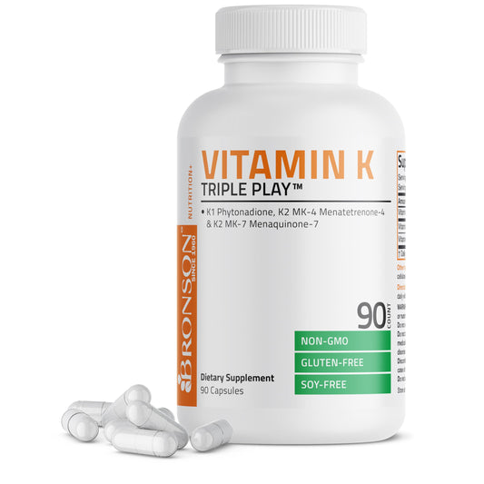 Bronson Vitamin K Triple Play 90 cápsulas para salud ósea y cardiovascular