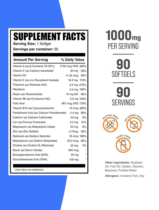 Información nutricional de multivitaminas para hombres BulkSupplements