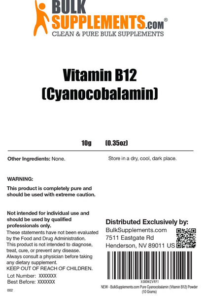 Vista frontal del empaque polvo vitamina B12 BulkSupplements
