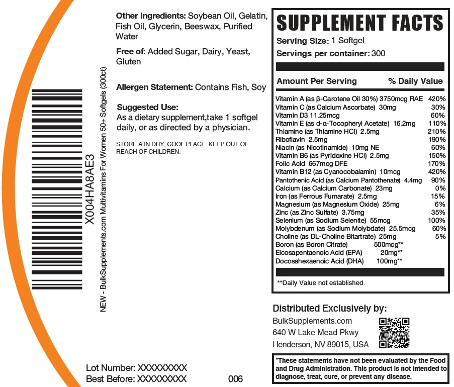 Información destacada de multivitaminas BulkSupplements para Mujeres 50+.