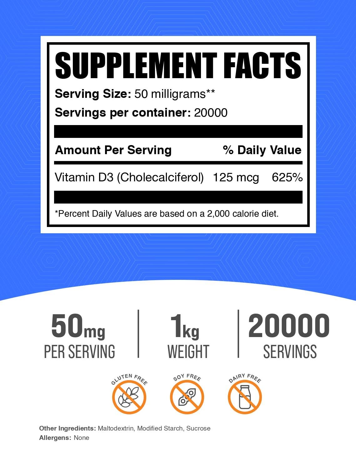 Detalle frasco BulkSupplements vitamina D3 polvo 5000 UI