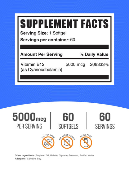 BulkSupplements suplemento vitamina b12 frasco y softgels