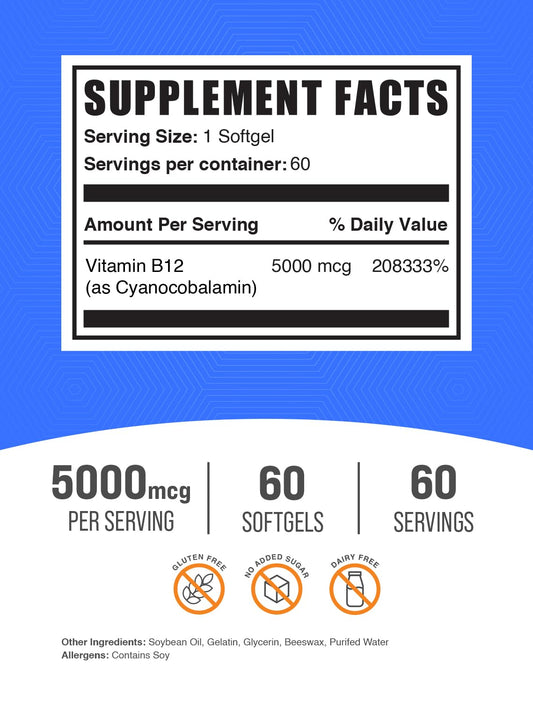 BulkSupplements suplemento vitamina b12 frasco y softgels