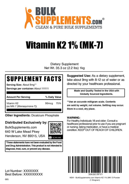BulkSupplements suplemento vitamina k2 mk7 polvo 1kg