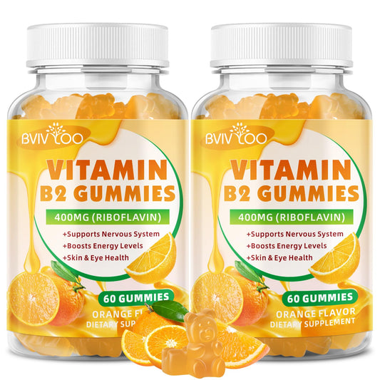 BVIVLOO 2Pack gomitas vitamina B2 400mg sabor naranja