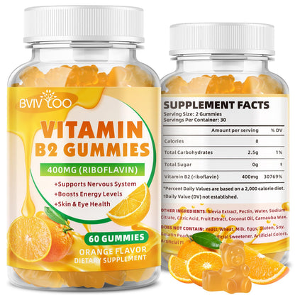 BVIVLOO Gomitas Vitamina B2 400mg 60 unidades frasco