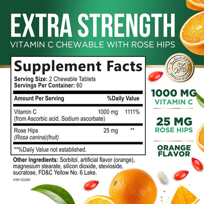 Caja de 120 tabletas masticables vitamina c Nature's Nutrition