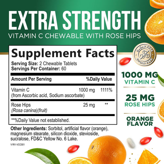 Caja de 120 tabletas masticables vitamina c Nature's Nutrition