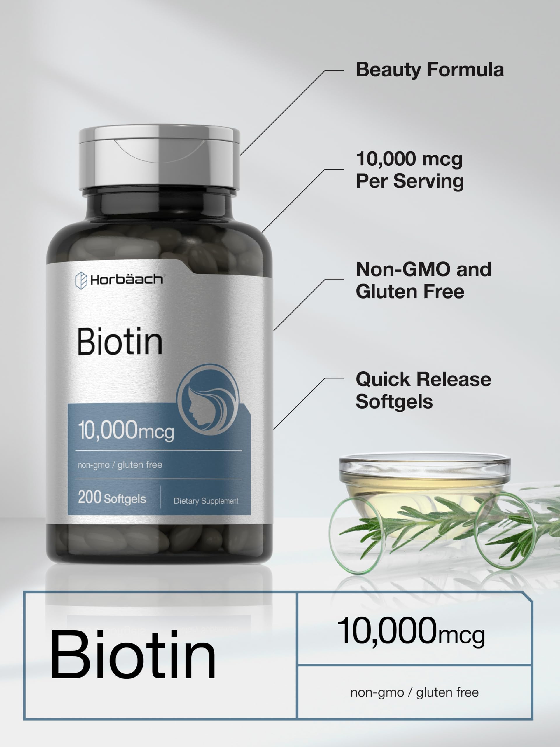 Caja biotina 10000 mcg 200 softgels Horbaach