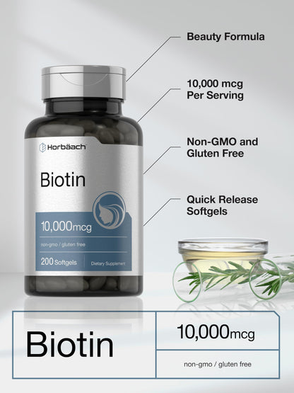 Caja biotina 10000 mcg 200 softgels Horbaach