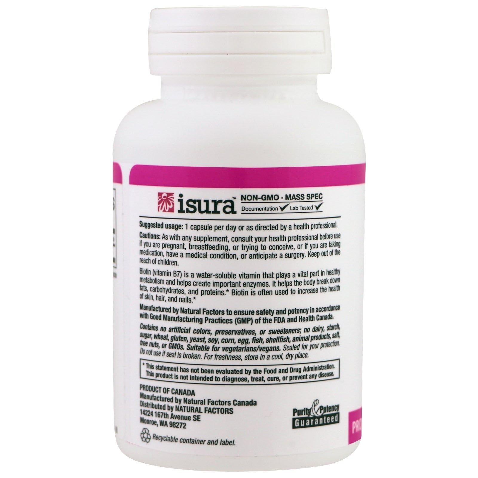 Caja y botella de Biotina Natural Factors para piel y cabello