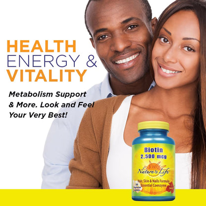 Caja de biotina Nature's Life 200 cápsulas para metabolismo sano
